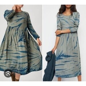 Dolan Indigo Blue Tie Dye Long Sleeve Midi Dress Womens XS Boho Rayon